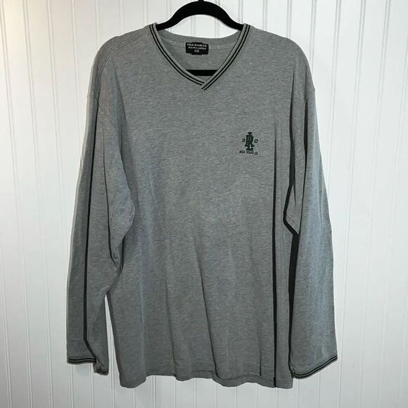 VTG Polo Ralph Lauren Football Sweater Mens X-Large Gray/Green Pullover V-Neck - Picture 1 of 10